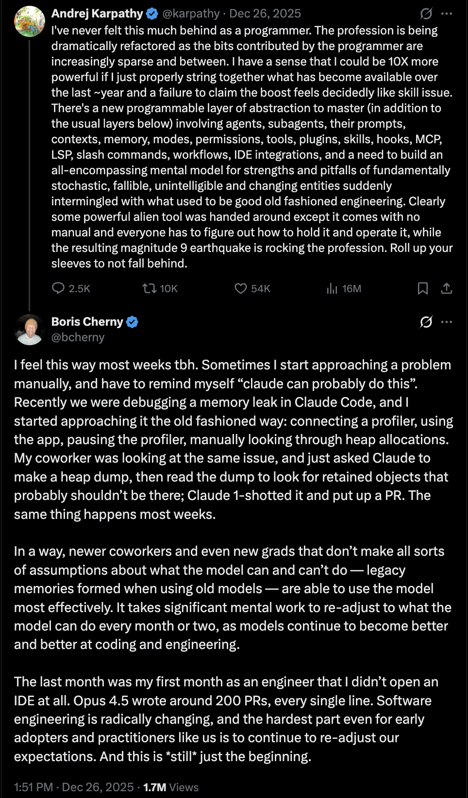Boris Cherny - Andrej Caparthy tweet exchange